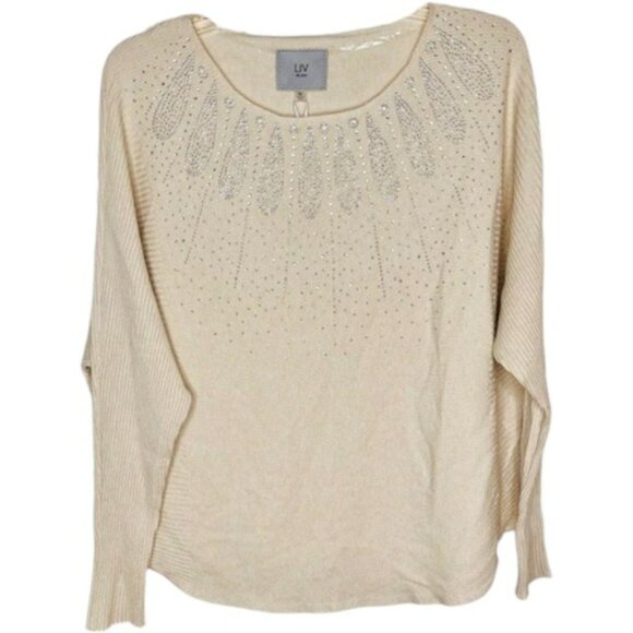 Liv Milano YUMMY Pullover Rhinestone Studded Knit Sweater - Ivory - M - Picture 1 of 10
